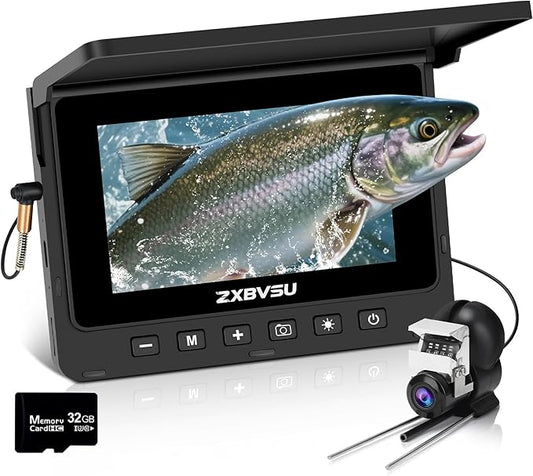 DVR録画機能付き水中釣りカメラ、4.5インチIPSスクリーン、220°超広角、32GB SDカード、100フィートケーブル、氷上釣りカメラ、湖カヤックボート釣り用ポータブル魚群探知機
