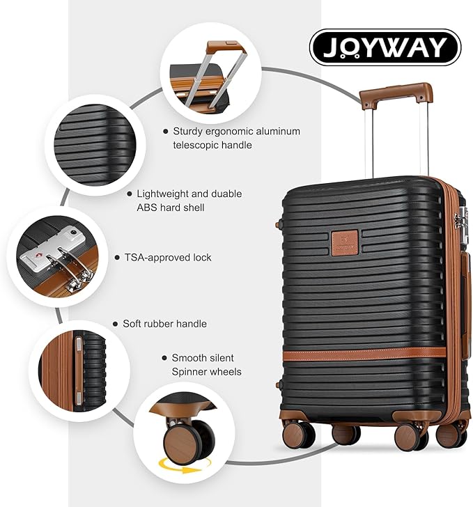 Joyway 拡張可能荷物セット 2個セット 機内持ち込み&預け入れ ハードサイドスーツケース スピナーホイールとTSAロック付き（ブラック、13/20/24）
