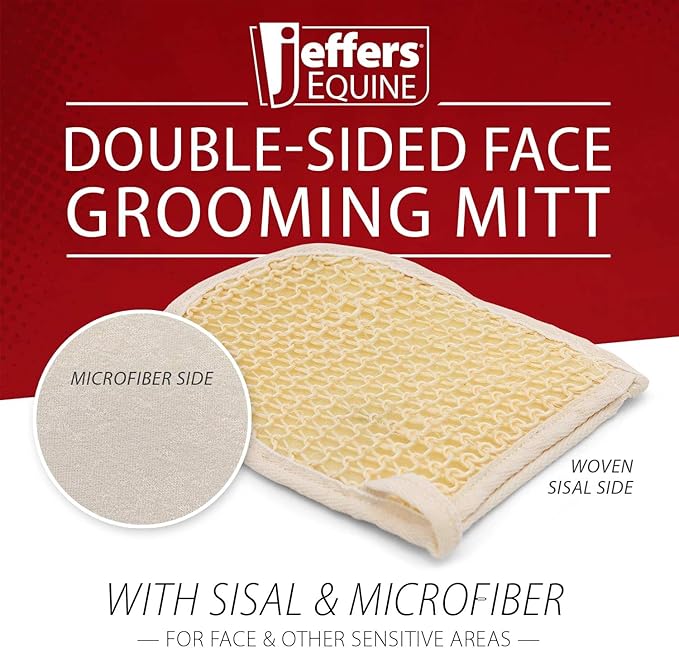 Jeffers Equine Double Sided Sisal & Microfiber Face Mitt for Horses – Horse Grooming Mitt, Horse Care Tool, Barn & Stable Grooming, Sensitive Areas, Exfoliating, Polishing, Cleaning -8" L x 6" W