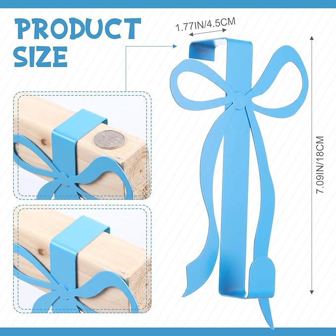 Chunful 2 Pack Bow Over The Door Hook, Metal Strong Door Hanger Hook Coquette Room Decor Bow Accessories for Cabinet Living Room Bathroom Bedroom Kitchen Hanging Clothes Towels Hats Coats Bags(Blue)