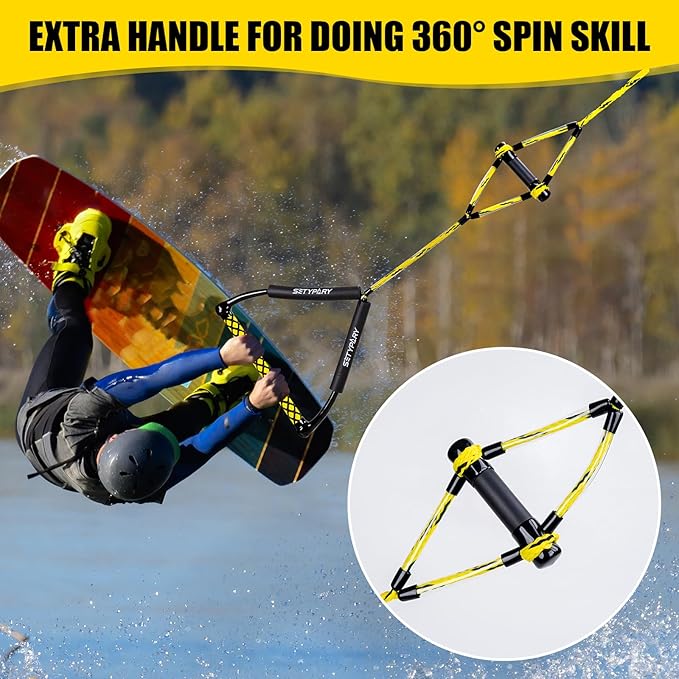 75FT Wakeboard Rope and Handle, Floating Water Ski Rope for Watersports, 4 Sections Ski Ropes for Water Skiing, Kneeboarding, Wakeboarding