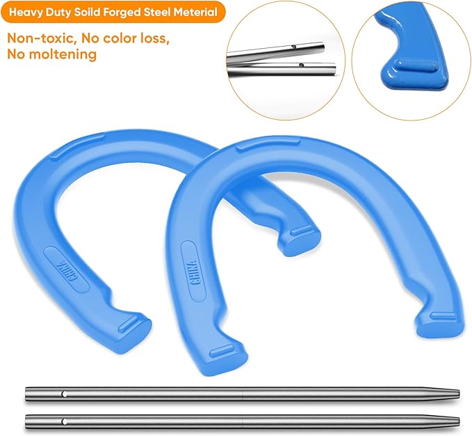 NQV Horseshoe Outdoor Game Set –Horse Shoe Game Kit,Sports Horseshoes Sets, Includes 4 Steel Horseshoes, 2 Metal Stakes & Carry Bag – Perfect for Lawn, Backyard, or Tailgating