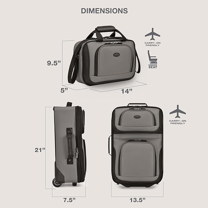 U.S. Traveler Rio 軽量ソフトサイド ローリングキャリーオン スーツケース、2輪セット、グレー