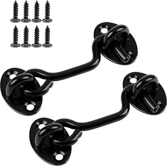 2 Pack 6'' Door Latch Door Lock Hardware, 6'' Hook and Eye Gate Latch Easy Lock for Barn Door, Black Sliding Door Lock with Screws for Window, Cabin Hooks