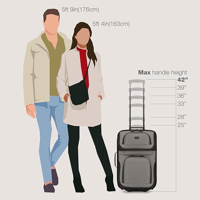 U.S. Traveler Rio 軽量ソフトサイド ローリングキャリーオン スーツケース、2輪セット、グレー