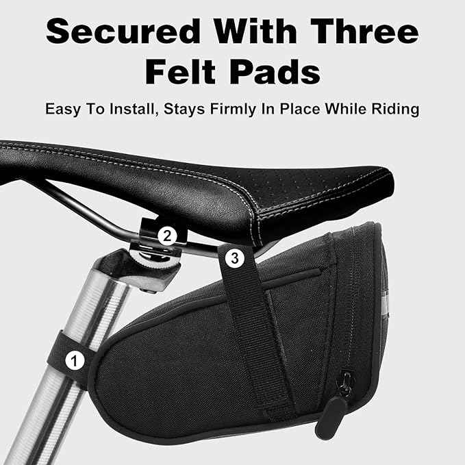 Reflective Bike Seat Bag, Black Bicycle Saddle Bag, Waterproof Bike Pouch, 18 x 8.5 x 10 cm Bikes Storage Bags, Cycling Accessories for Mountain Road Foldable Bikes