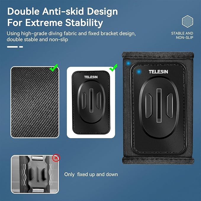 TELESIN 360 Backpack Mount Shoulder Strap Clip Holder Quick Release Adapter Base for GoPro Max 13 12 11 10 Insta360 X5 X4 Ace Pro 2, DJI Osmo Nano Action 6 5 Pro 4 3 Pocket 3 Bike Motorcycle Accessory