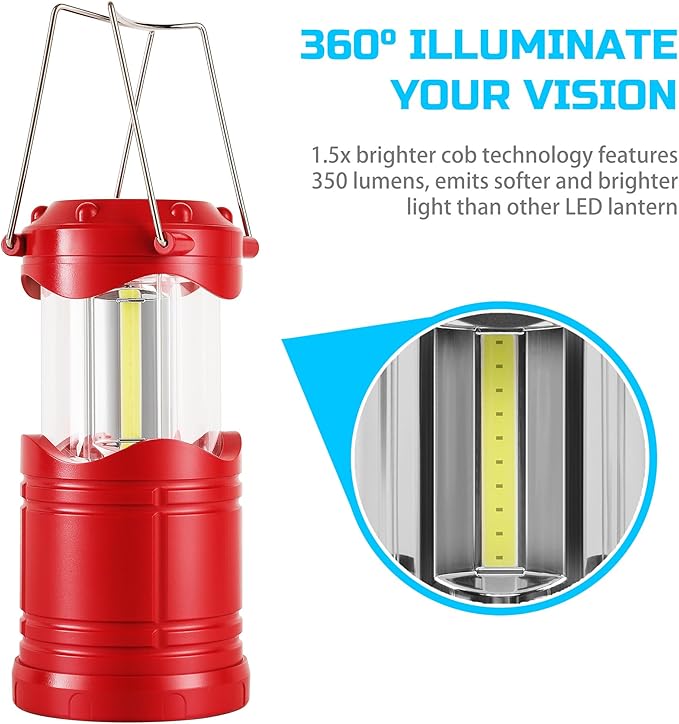 Lichamp LEDキャンプランタン 4個セット 電池式懐中電灯 停電用 ポータブル折りたたみ式吊り下げライト 家庭、アウトドア、緊急用ランプ サバイバルキット ハリケーン対策（レッド）