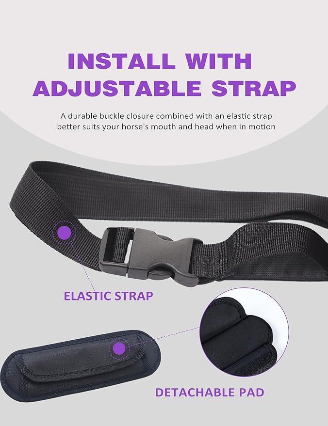 Harrison Howard Horse Muzzle Feed Bag Nylon Mesh Grain Feed Bag with Padded Neck Strap Adjustable Belt Purple Small