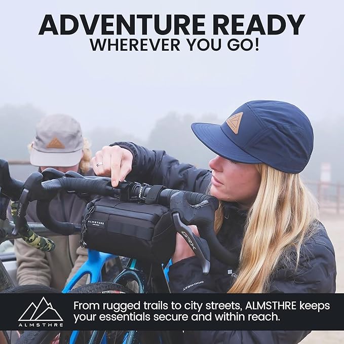 ALMSTHRE Signature Bar Bag – Midnight Black | Hard-Shell Bike Handlebar Bag with Waterproof Zippers & Adjustable Straps | Lightweight Bicycle Handlebar Bag, Compatible with Road, Gravel & MTB Bikes
