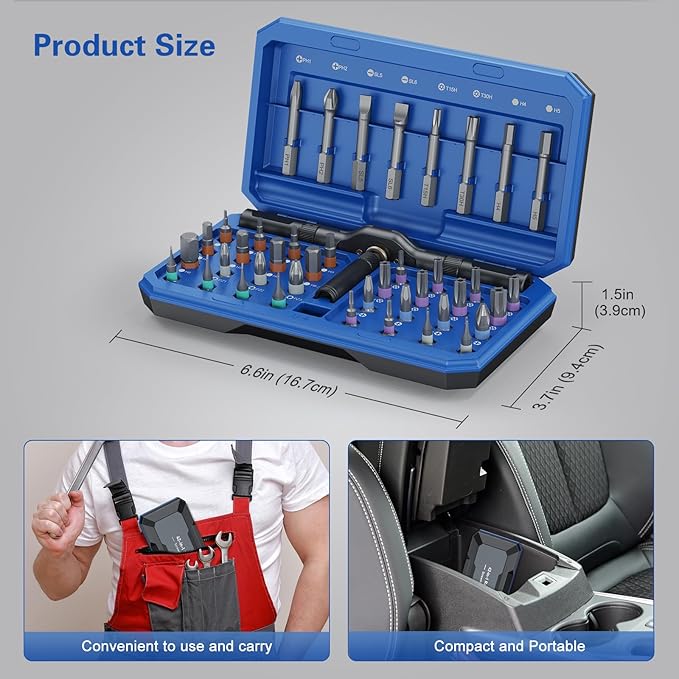 Bomivoi 42 in 1 Magnetic Screwdriver Set, DIY Ratchet Screwdriver Set, Multi Bit Magnetic Drive Set with Detachable Ratchet Handle, Portable Compact Repair Tool Kit for Furniture Computer Bicycle Blue