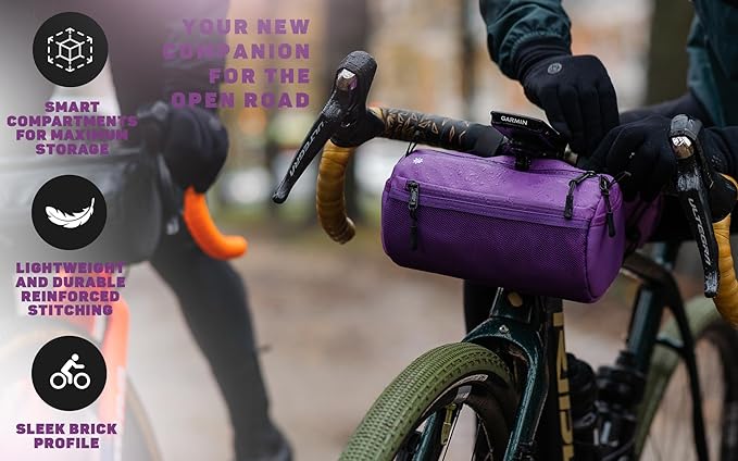 Lumiere & Co. Bike Handlebar Bag - Durable, Multiple Size and Color Options - Dual Elastic Straps, Clips & Hook-and-Loop for Customizable Fit (Purple, Large)