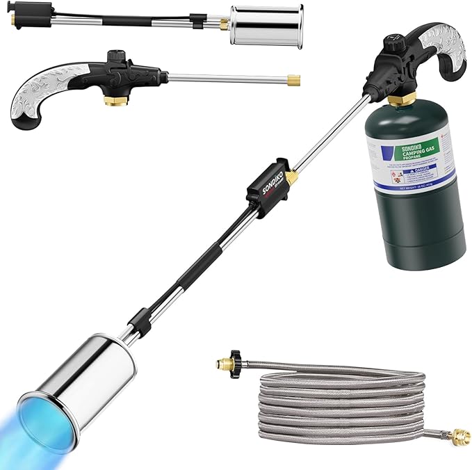 Sondiko Propane Torch Weed Burner with 10 FT Hose, High Output Weed Torch Flamethrower, 30" Detachable Long Arm Heavy Duty Blow Torch with Flame Control(Tank Not Included)