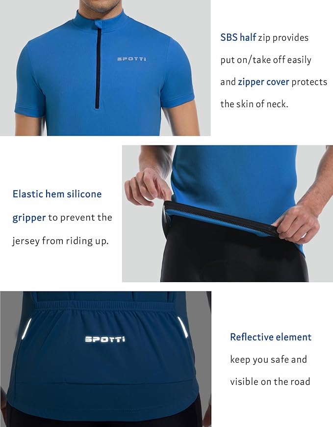 Spotti Men's Cycling Bike Jersey Short Sleeve with 3 Rear Pockets- Moisture Wicking, Breathable, Quick Dry Biking Shirt