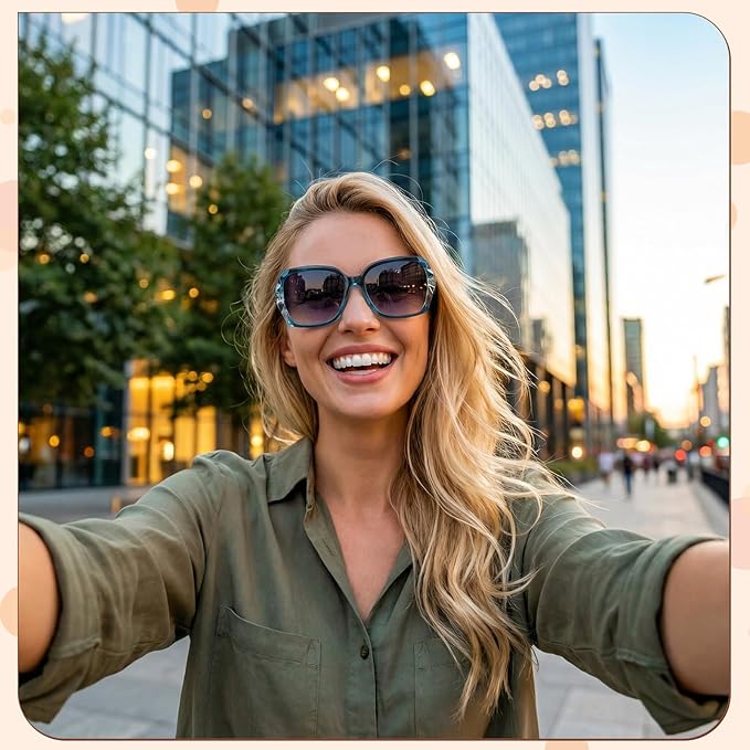 DragonflyDreams 4 Pcs Women Large Sunglasses, UV 400 Glasses Oversized Classic Trend Ladies Sunglasses Sparkling Large Frame