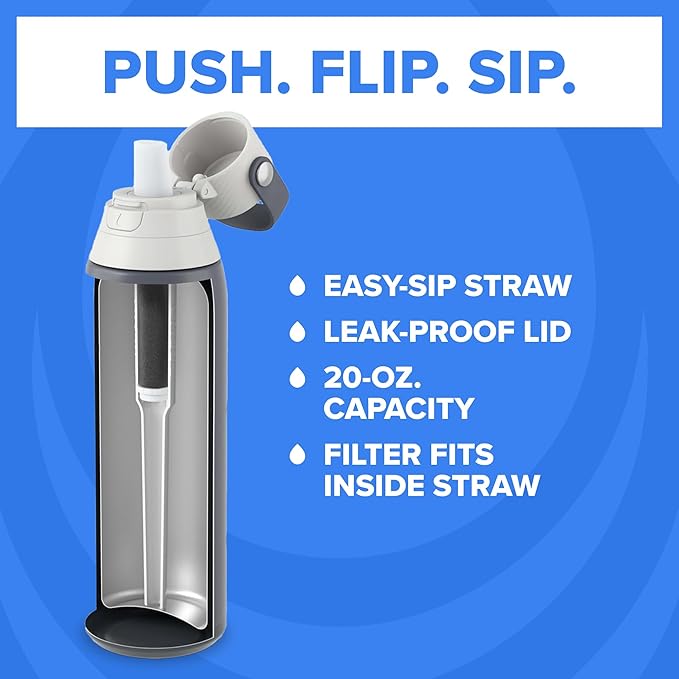 ブリタ ステンレス製プレミアム浄水ボトル、BPAフリー、再利用可能、保冷保温、プラスチックボトル300本分、フィルター寿命2ヶ月または40ガロン、フィルター1個付き、カーボン - 20オンス