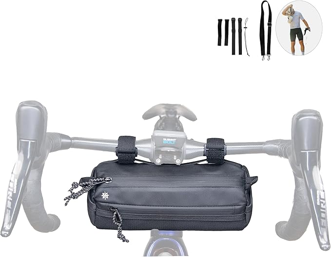 Lumiere & Co. Bike Handlebar Bag - Durable, Multiple Size and Color Options - Dual Elastic Straps, Clips & Hook-and-Loop for Customizable Fit (Black, Medium)