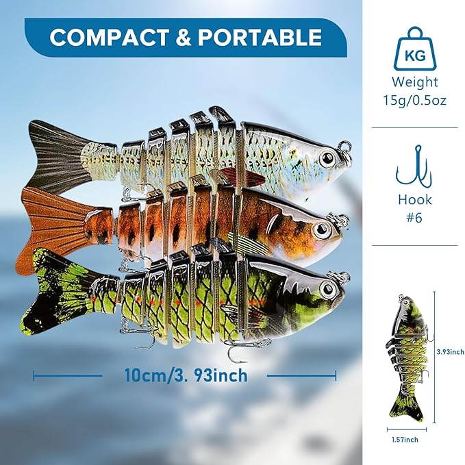 Fishing Lures Multi Jointed Fish Fishing Kits Slow Sinking Lifelike Swimbait Freshwater and Saltwater Crankbaits for Bass Trout Bass Lures