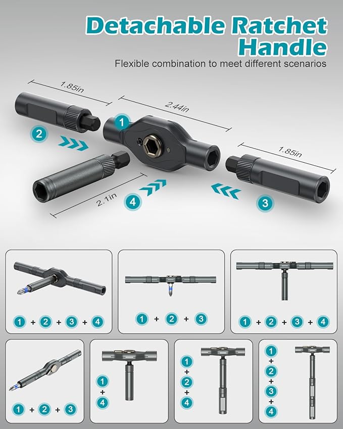 24 in 1 Ratchet Screwdriver Set, Magnetic Ratcheting Screwdriver Set with Detachable T-Handle, Multi Bit Portable DIY Repair Tool Set for Furniture, Computers, Bicycles, Appliances