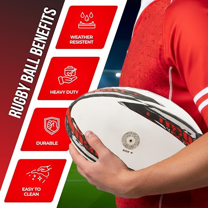 LUCA League Rugby Ball Size 4 & 5 | Hand Stitched, 3-Ply Durable Construction | Super Grip Texture | Training & Match Play Rugby Ball