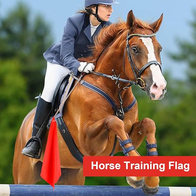 Horse Training Flag Equipment 5 Pcs with 1Pcs Telescopic Flag Pole Lunge Whip Stick for Horsemanship Supplies - Upgrade Stitched Loop Design