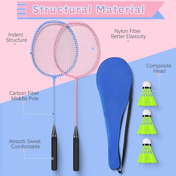 12 Pack Badminton Rackets Set Including Badminton Racquets, Nylon Shuttlecocks and Carry Bag for Outdoor Backyard Games Beginners