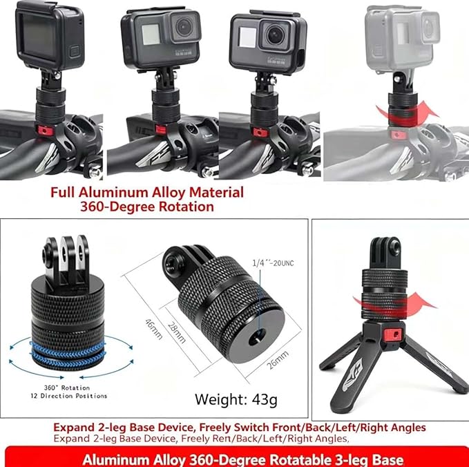 Aluminum Camera Tripod Adapter 1/4"-20 Conversion Adapter Mounts Compatible with Gopro Action Cameras Insta360 and Other Standard 1/4 Accessories, Quarter Inch Mount Adapter (Type FF)