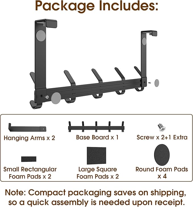 KitchLife Over The Door Hooks with 7" Extended Arms, Fits 1-3/4" Doors, J18U, Heavy Duty Bathroom & Closet Towel Rack, Double-Hooks Hanger 1 Pack, Matte Black