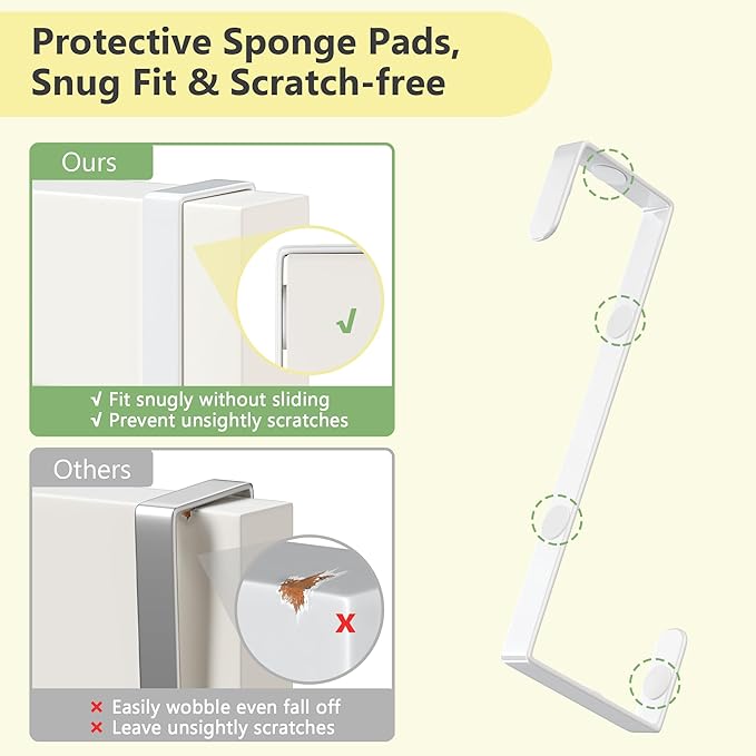 Updated 6" Over The Door Hooks(4 PCS) Fit Almost All Doors up to 1-3/4", Widen Metal Door Hanger for Hanging Towels, Clothes, Bags on Interior Door of Bathroom/ Closet/Bedroom/Pantry and Front Door