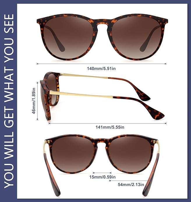 WOWSUN レトロ偏光サングラス レディース 2026年 トレンディ ラウンド クラシックグラス