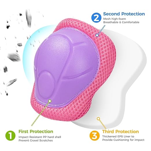 BOSONER Basic Kids Protective Gear: Kids Knee Pads and Elbow Pads with Wrist Guards Set for 3-15 Years - Design for Roller Skates, Cycling, BMX Bike, Skateboard, Inline Skating, Scooter Riding Sports