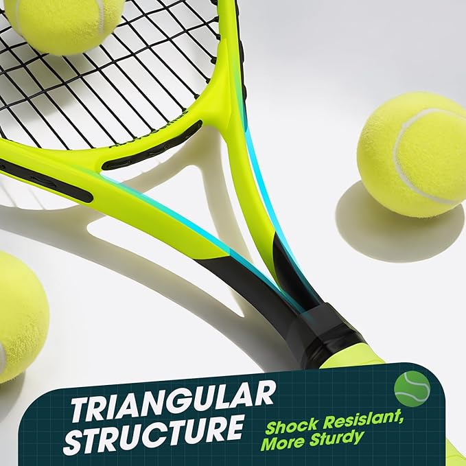 Neon Tennis Rackets 2 Pack for Adults- 27" Lightweight Aluminum Tennis Racquet Set with 3 Balls & Bag- Vibrant High-Visibility Matte Finish for Men Women Beginners