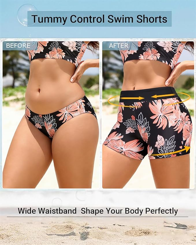 Holipick Long Sleeve Swimsuits for Women - 3 Piece Rash Guard with Shorts Zipper SPF Swim Shirt with Built in Bra
