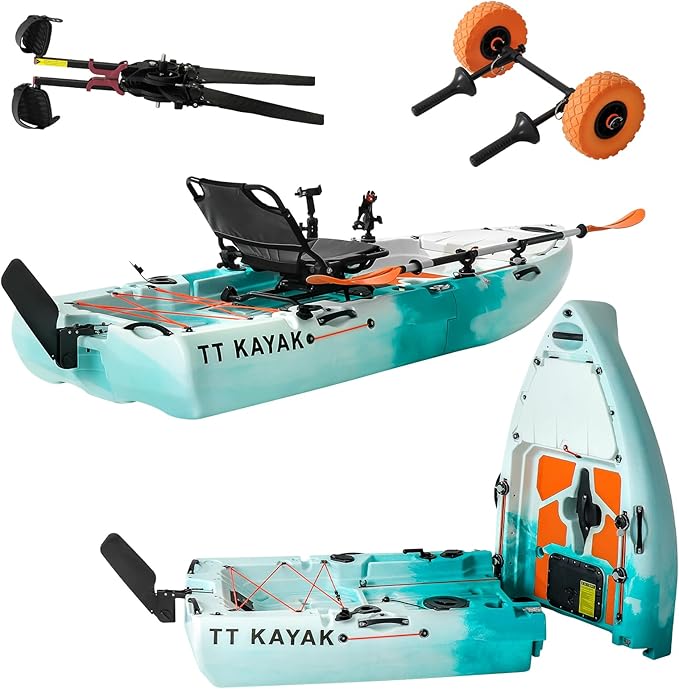 Modular Fishing Kayak with Cart & Paddle, 573 lbs Capacity, 110" Sit-on-Top Kayak, 360° Swivel Seat, 2-Piece Portable Design Fits SUV/Pickup/Van, for Ocean, Lake & River