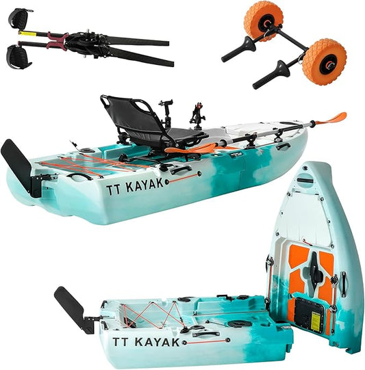 Modular Fishing Kayak with Cart & Paddle, 573 lbs Capacity, 110" Sit-on-Top Kayak, 360° Swivel Seat, 2-Piece Portable Design Fits SUV/Pickup/Van, for Ocean, Lake & River
