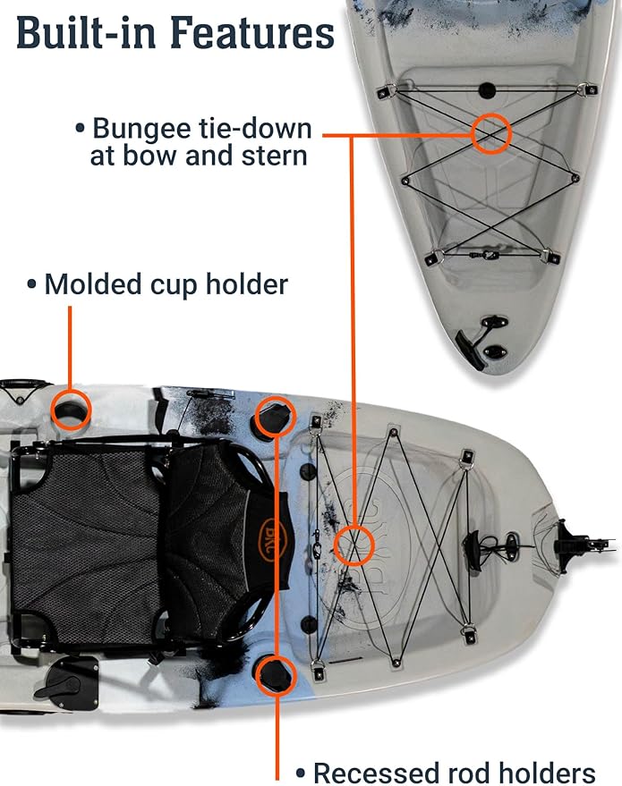 Upgraded Brooklyn 10.0 Pedal Sit-On-Top Kayak by BKC, Lightweight Fishing Kayak with Flipper Pedal Drive, Rudder Steering, 350 lb Capacity, Stable 10 ft Hull, Adjustable Seat, Storage & Rod Holders