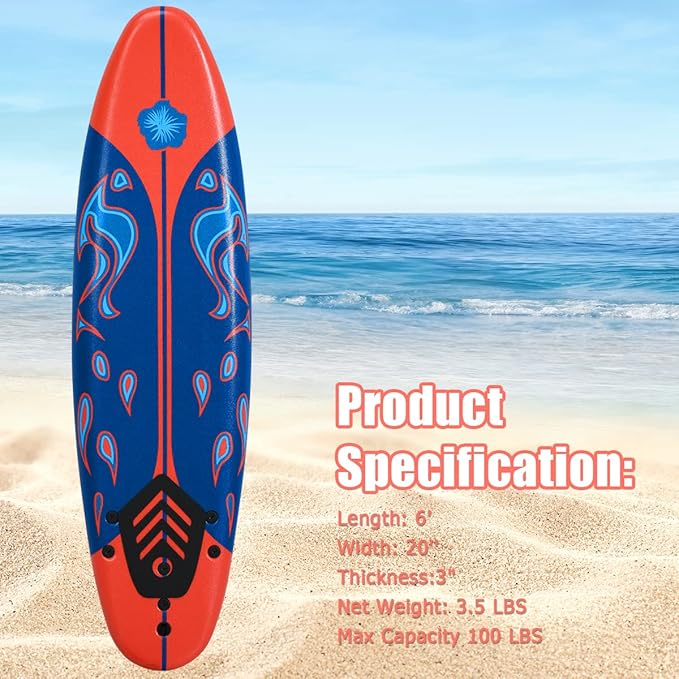 GYMAX Surfboard, 6FT Stand Up Paddle Board with Removable Fins & Safety Leash, Lightweight Non-Slip Paddle Board for Teenagers, Adult, Beginners