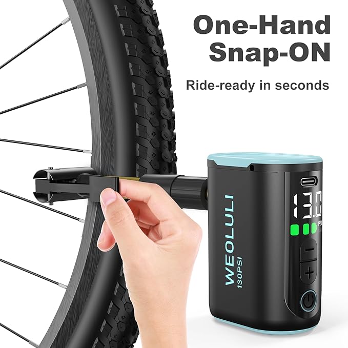 Bike Pump Electric, Mini Bicycle Pump 130 PSI Portable Cycling Pump with Digital Pressure Gauge & Auto Shut Off for Presta & Schrader Valves, Road MTB E-Bike