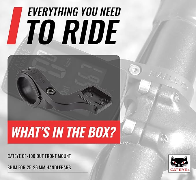 CATEYE OF-100 Out Front Bike Computer Bracket – Bolt-on Mount, Positions Computer Front and Center, Easily View Your Ride Data, Compatible with Padrone, Strada, Urban and Velo Wireless Computers