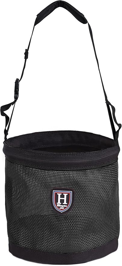 Harrison Howard Horse Muzzle Feed Bag Nylon Mesh Grain Feed Bag with Padded Neck Strap Adjustable Belt Black Medium
