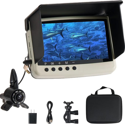 IP68防水水中釣りカメラ（モニター付き） | ナイトビジョン＆深度探知機搭載オールインワンポータブル魚群探知機 | 氷上、湖、海、カヤック、ボート用