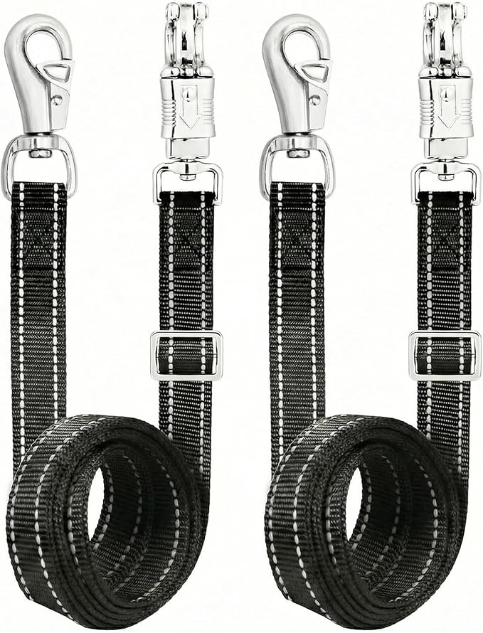 2-Pack Cross Ties for Horses (44"-78.7") - Adjustable Heavy Duty Reflective Equine Trailer Tether with Panic & Bull Snap, 360° Anti-Tangle Grooming Straps, Equestrian Barn Equipment (Black)