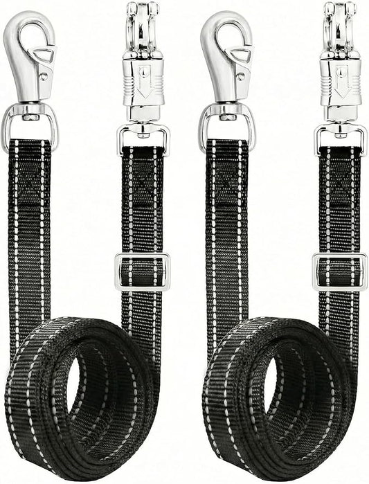 2-Pack Cross Ties for Horses (44"-78.7") - Adjustable Heavy Duty Reflective Equine Trailer Tether with Panic & Bull Snap, 360° Anti-Tangle Grooming Straps, Equestrian Barn Equipment (Black)