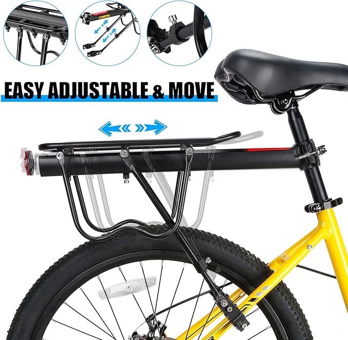 West Biking 110Lb Capacity Almost Universal Adjustable Bike Cargo Rack Cycling Equipment Stand Footstock Bicycle Luggage Carrier Racks with Reflective Logo (Black)