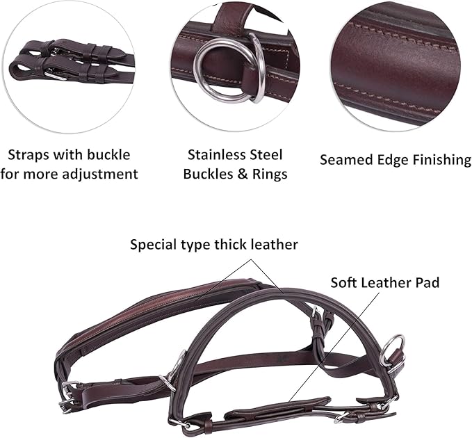 Hulara Genuine English Leather Crossover | Crossunder Bitless Horse Bridle Headstall with Reins