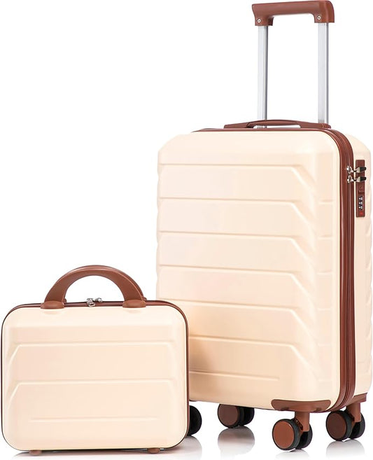 Hardside Luggage, Lightweight Durable ABS Suitcase Spinner Wheels, 20+14 Luggage