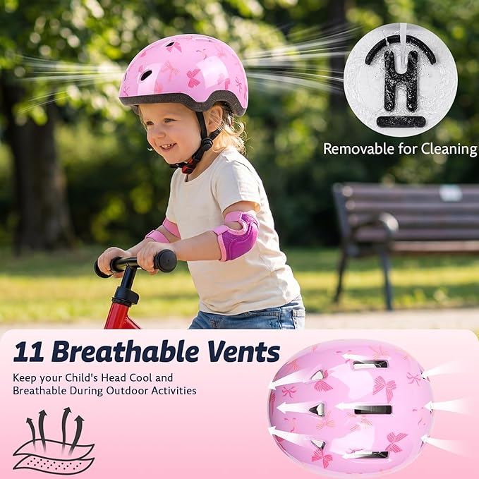 Toddler Helmet with Knee Pads and Elbow Pads Set for Kids Age 1-3, Adjustable Infant Baby Bike Helmet for Girls Boys for Balance Bike, Scooter, Bicycle