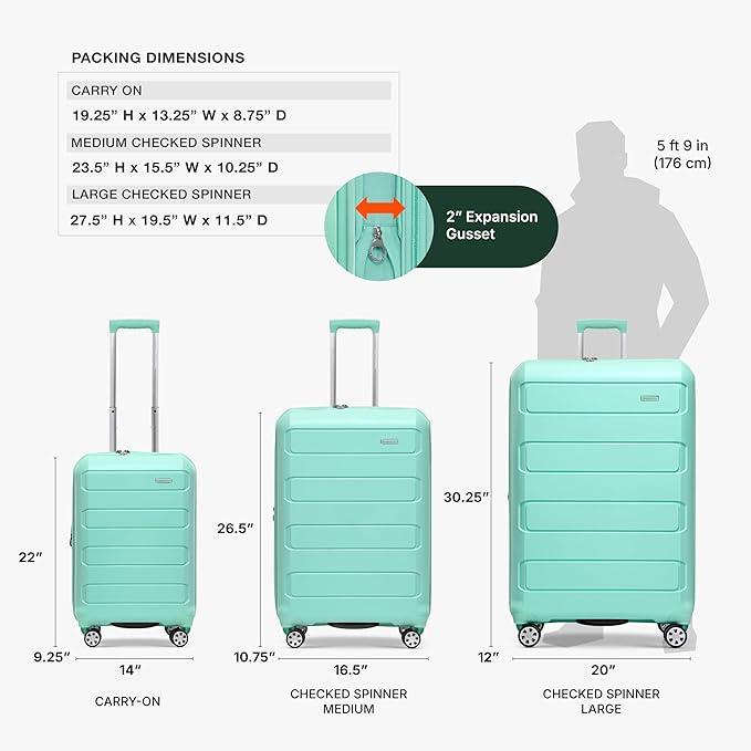 Traveler's Choice Pagosa Hardshell Expandable Luggage with Spinner Wheels, Mint, 22-Inch Carry-on