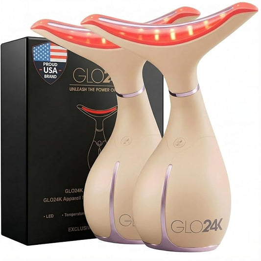 GLO24K 7 Color Beauty Device – Triple LED Action & Vibration Technology Facial and Neck Massager (2 Pack)