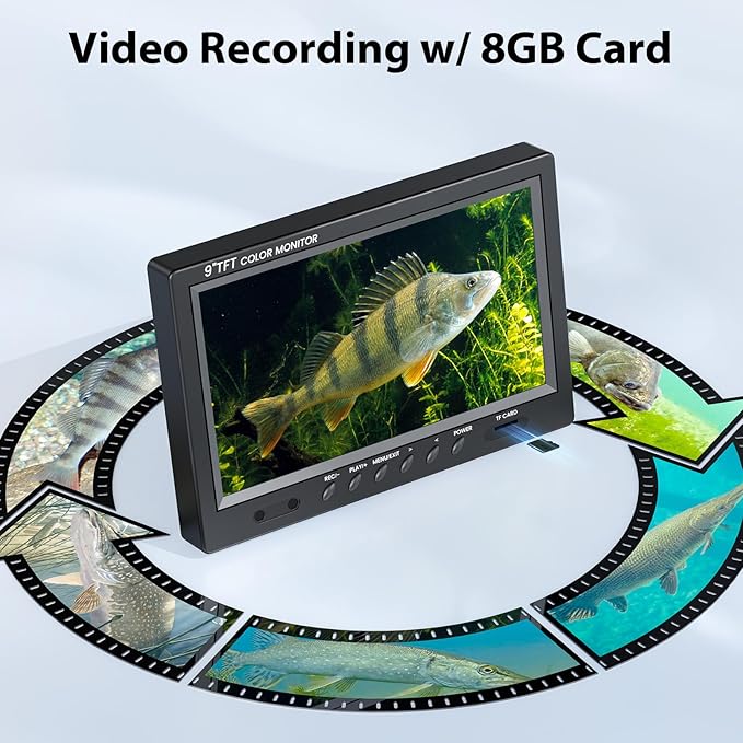 Eyoyo Underwater Fishing Camera Portable Video Fish Finder 9 inch LCD Monitor 1000TVL Waterproof Camera Underwater DVR Video Fish Cam 50m Cable 12pcs IR Infrared Lights for Ice, Lake and Boat Fishing